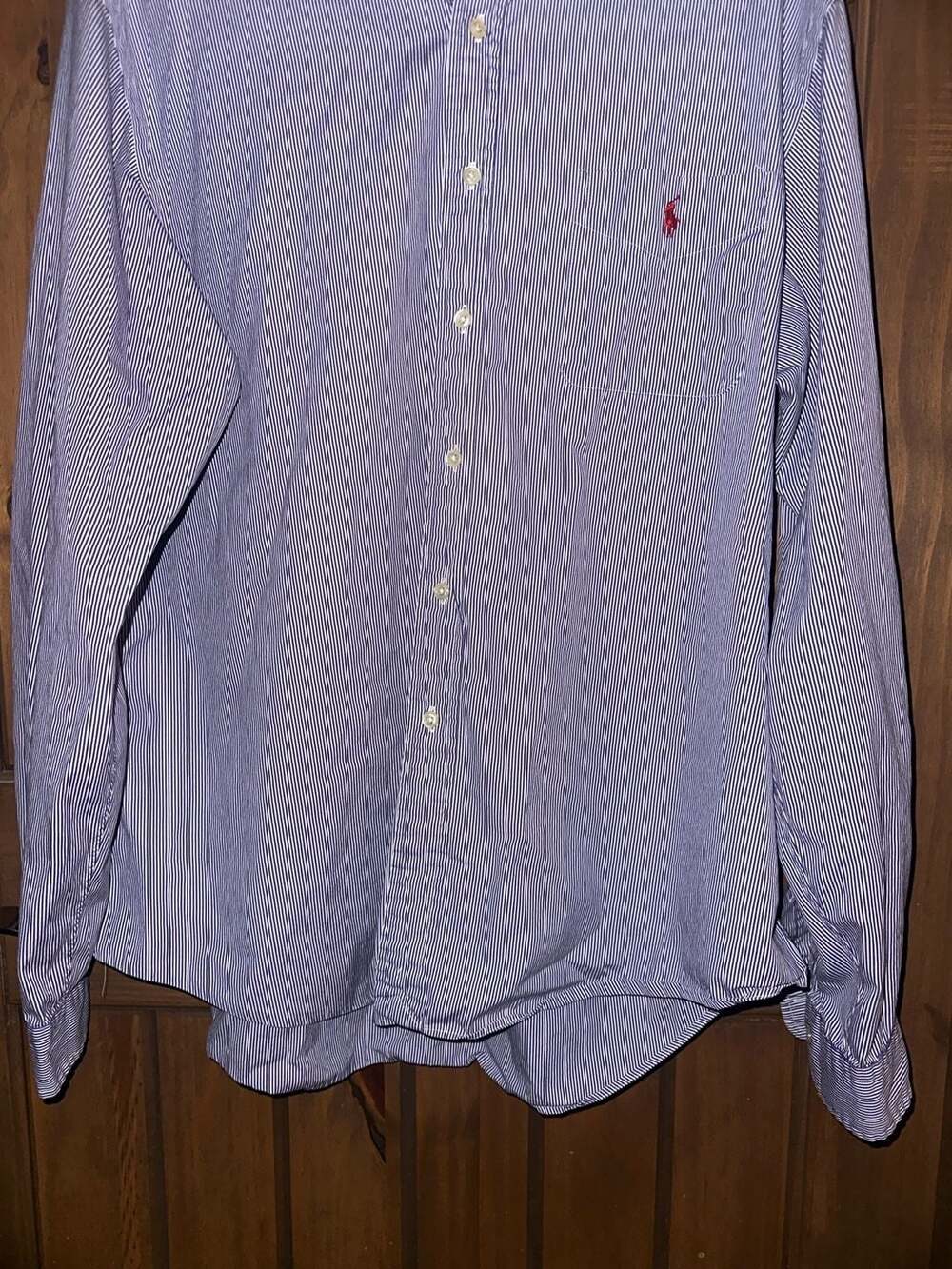 Ralph Lauren Custom Fit Blue and White Striped Long Sleeve Button Down Shirt Siz - Picture 3 of 6